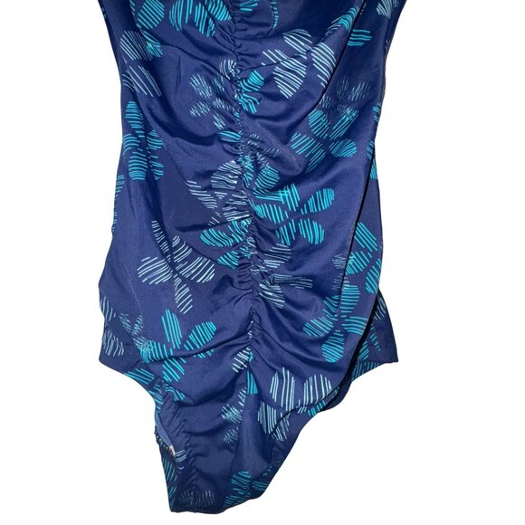 One-Piece Maxine Swimsuit With Ruched Front & Tropical Print Blue & Teal Womens - Picture 5 of 10